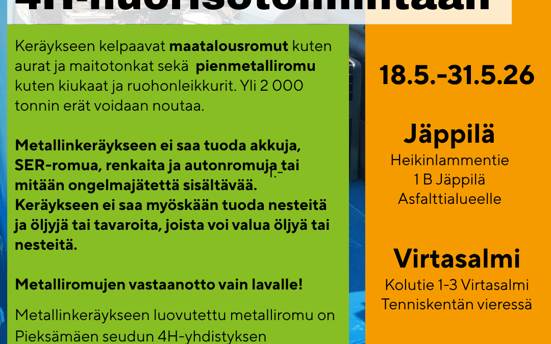 Pieksämäen seudun 4H-yhdistys kerää metalliromua
